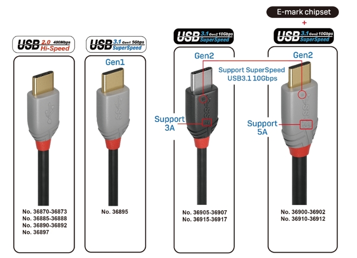 LINDY林帝36901 ANTHRA LINE USB 3.1 GEN 2 TYPE-C公TO公傳輸線+PD智能電流晶片(1M)：傳輸線趨勢－充電、資料傳輸、影音輸出多合一